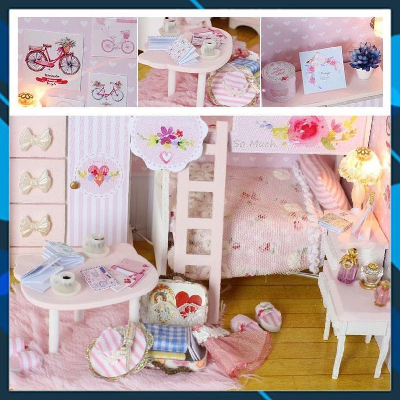 Mô hình nhà búp bê gỗ DIY Nhà búp bê có đèn PINK GIRL Toy World