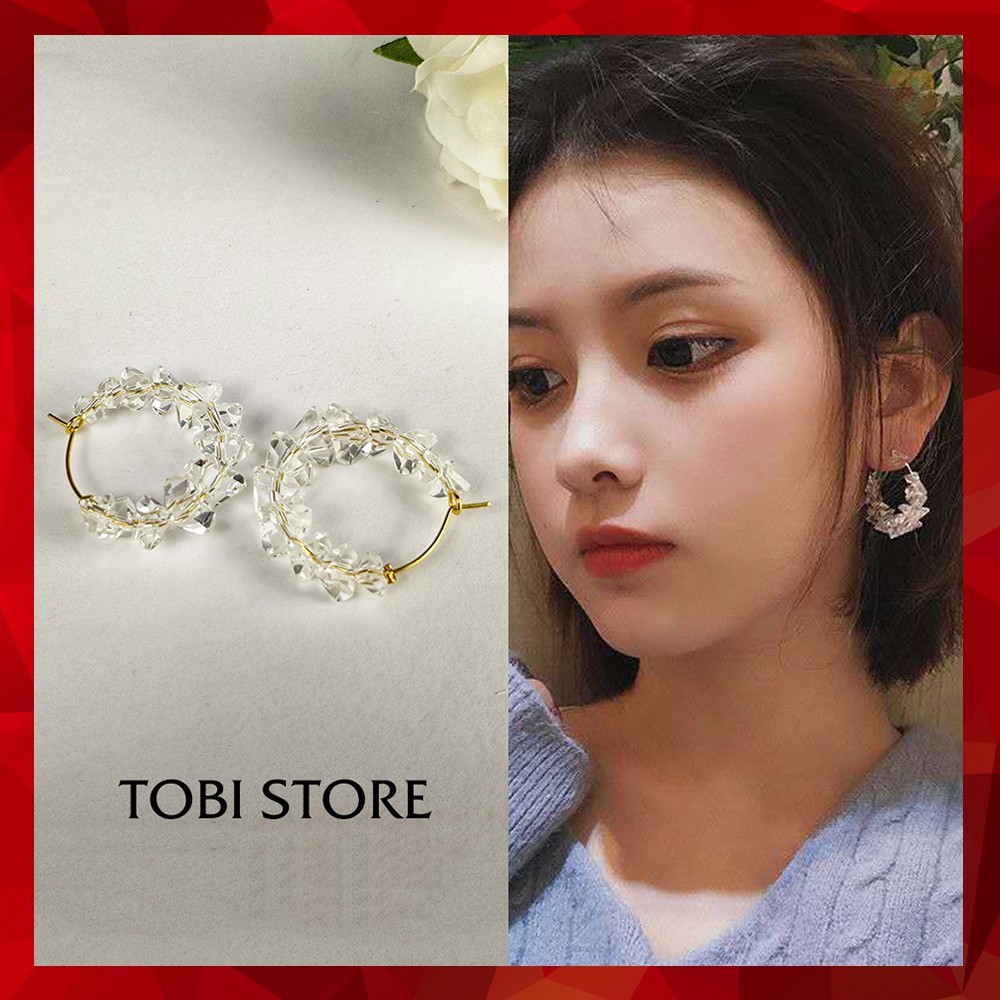 Khuyên tai nữ bông tai tròn nữ đính hạt trong suốt nhiều hình dạng TB227 TOBI STORE