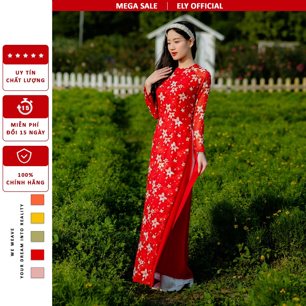 Áo dài cách tân siêu đẹp ELY BOUTIQUE voan in họa tiết đổi trả 15 ngày ELVI04