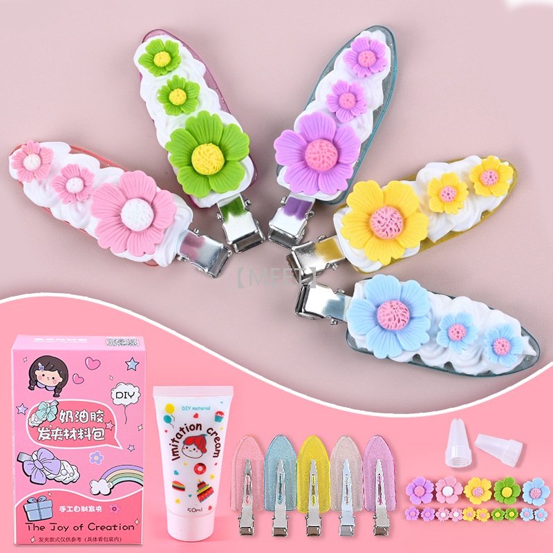 Bộ Kẹp Tóc Hình Hoa Hoạt Hình DIY Bằng Nhựa Resin