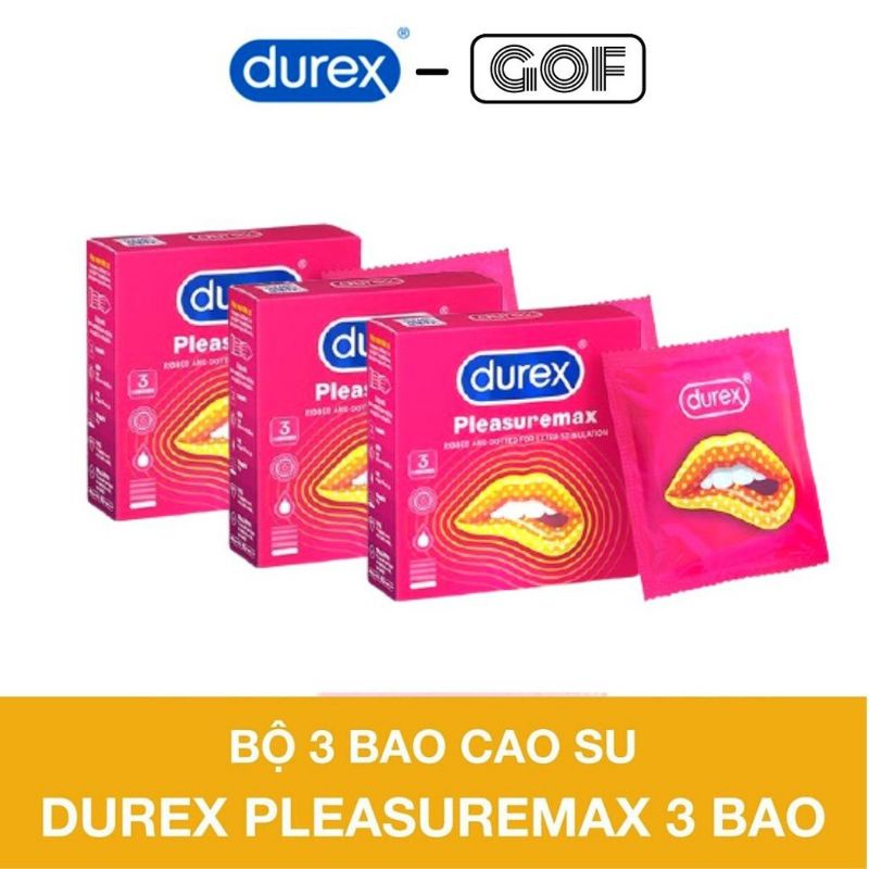 (Hộp 3 bao) Bao cao su Durex Pleasuremax gân gai