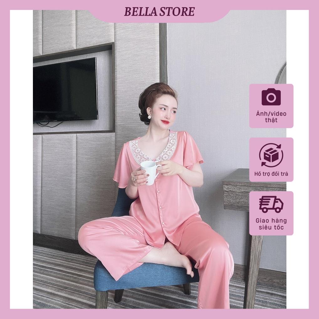 Đồ Bộ Pijama Lụa Đồ Ngủ Nữ Áo Nử Cổ Ren Quần Dài Chất Lụa Satin Mềm Mịn Form Dáng Rộng Rãi Đồ Mặc Nhà Siêu Xinh.