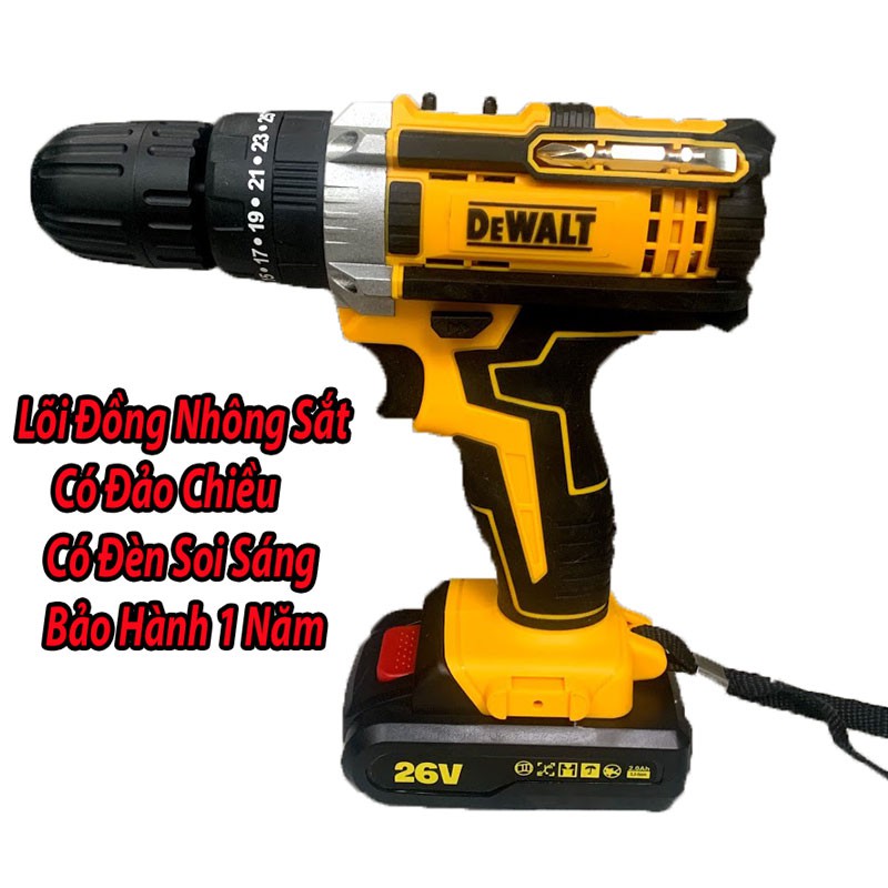 Máy Khoan Pin Dewalt 26V, Máy Khoan Cầm Tay Bắt Vít Kèm Bộ Phụ Kiện 24 Món