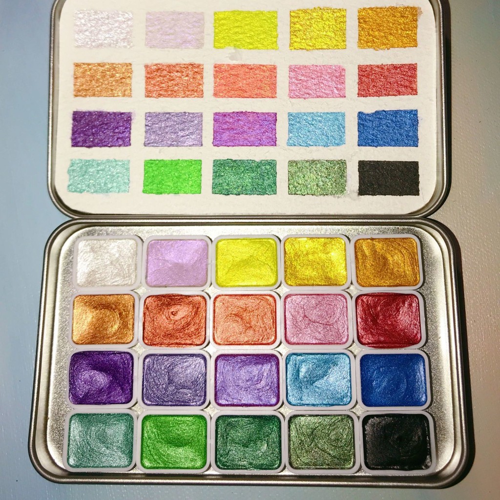 ❧◇✿Màu nước Pigment Solid Pearlescent 20 Nghệ thuật Vẽ tranh Bộ chuyên nghiệp Học sinh Trẻ em Dụng cụ làm móng Giặt an t