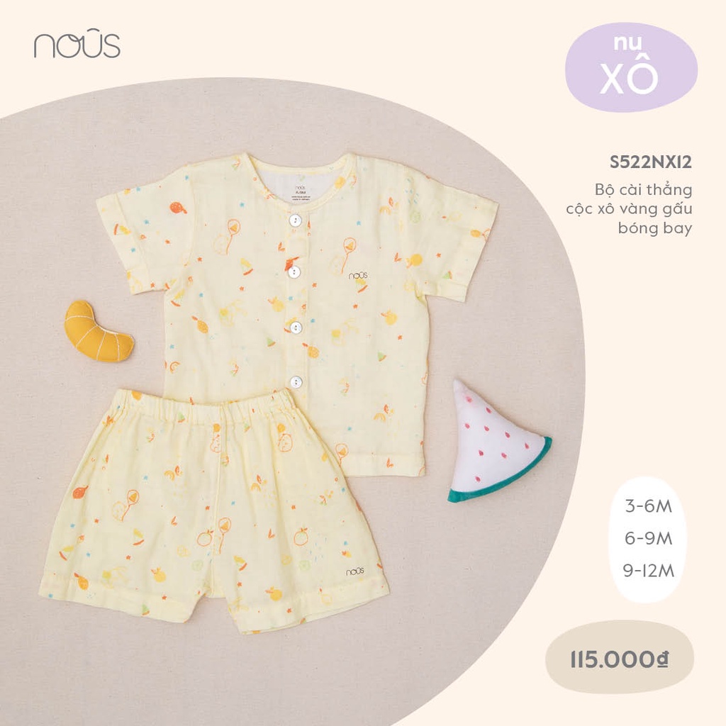 Bộ Quần Áo Cộc Cài Thẳng Nous Chất Liệu Nu Xô Cho Bé (Size Từ 3-6 Tháng Đến 9-12 T