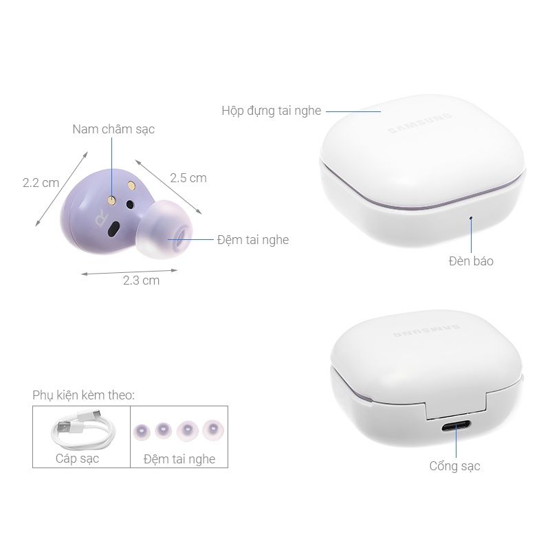 Tai Nghe Bluetooth True Wireless Samsung Galaxy Buds 2 SM-R177NZKAXXV - Hàng Chính Hãng