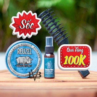 [CHÍNH HÃNG - BYVILAIN SHOP TPHCM] Sáp Pomade gốc nước Reuzel Blue 113g Hà Lan + Tặng Prestyling & lược tạo kiểu cao cấp