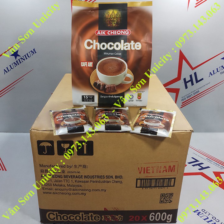 Thùng thức uống Socola (Chocolate) Aik Cheong 20 bịch 600g (15 gói * 40g)