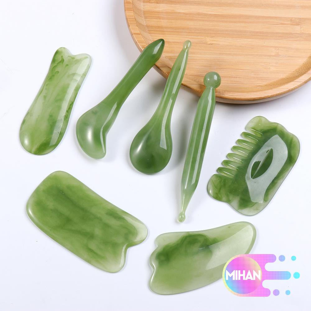 MIHAN1 7PCS/Set Hot Sale Facial Massage Tool Health Care Natural Resin Gua Sha Board Multi- shape Mixed Eye Face Neck Care Portable Body Spa Facial Relaxing