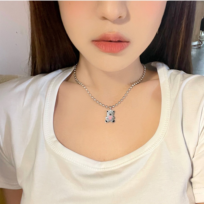 Vòng cổ hợp kim mặt gấu màu bạc thời trang cho nữ