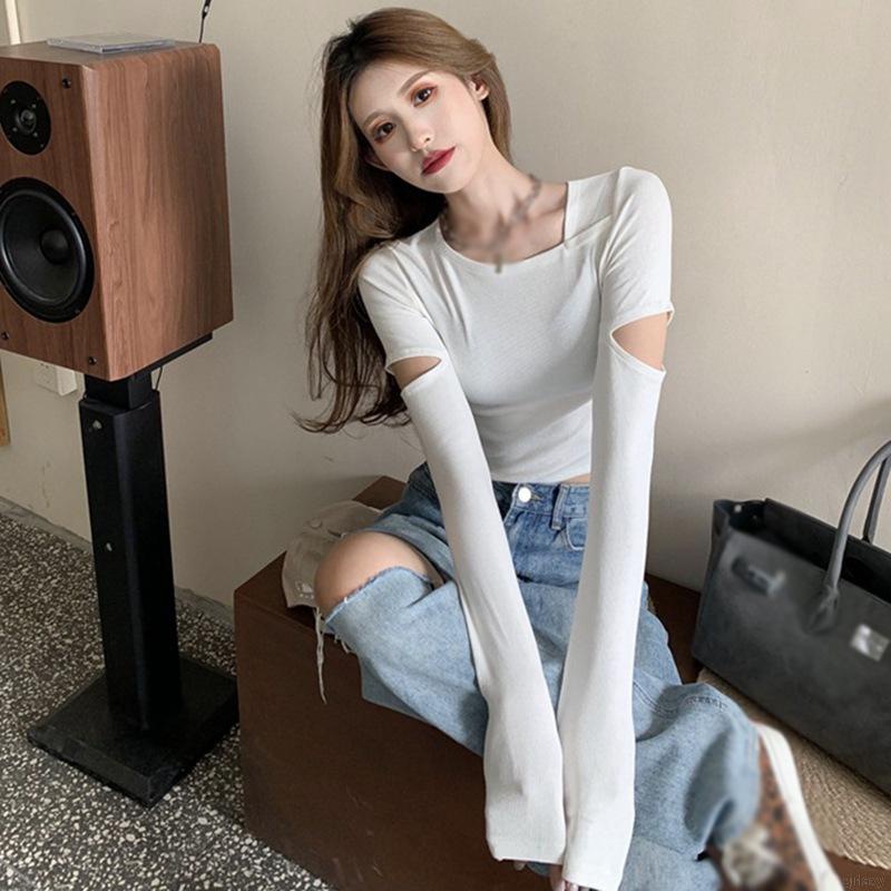 Áo dệt kim tay dài màu sắc đơn giản phong cách Hàn Quốc cho nữ