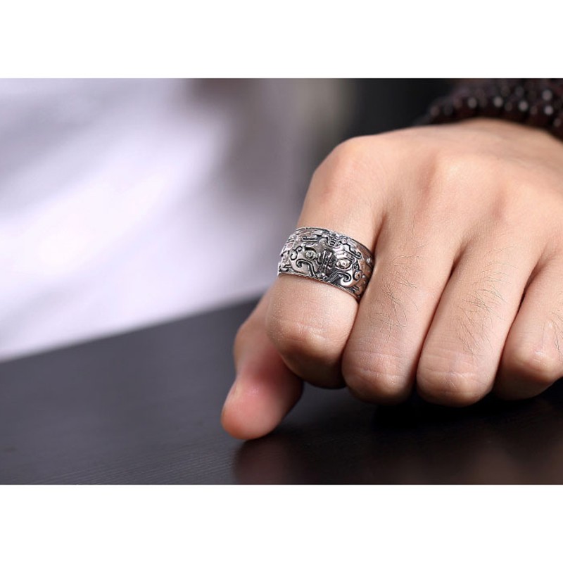 925 nhẫn bạc nam bạc Thái nhẫn có thể điều chỉnh được đồ trang sức cổ điển