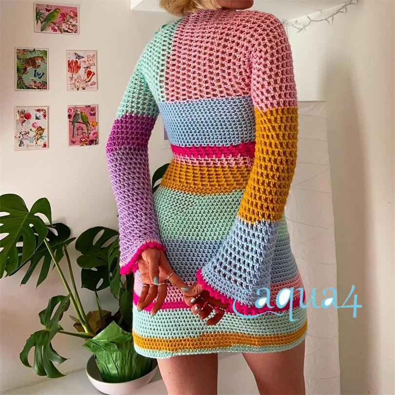 Đầm Dệt Kim Mini Phối Màu Phong Cách Vintage ANANA-90s Y2K