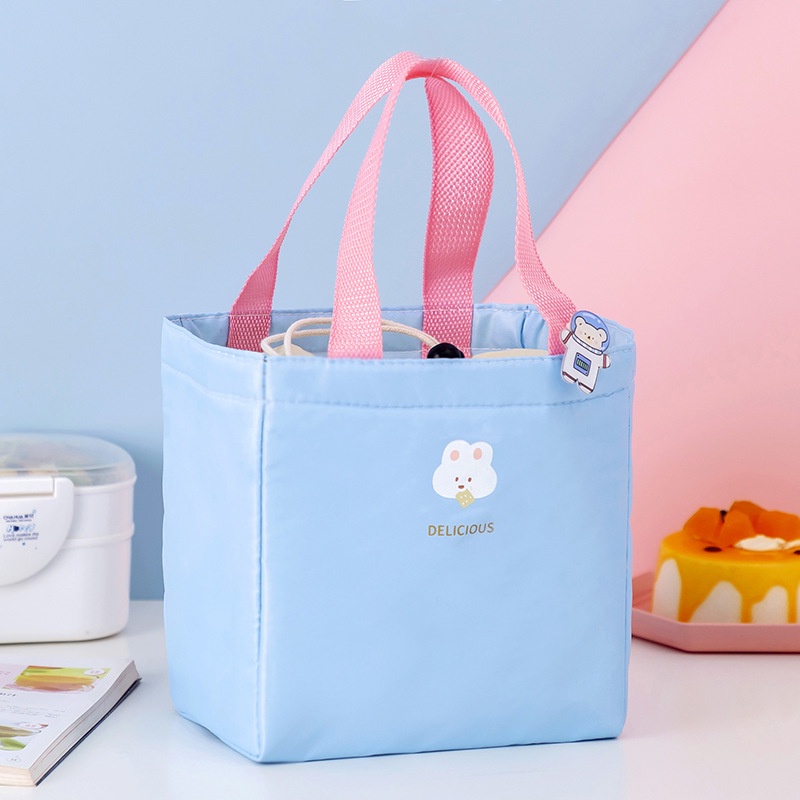 Túi đựng hộp cơm lót nhôm giữ nhiệt DELICIOUS, vải Polyester sang chảnh, chống thấm nước
