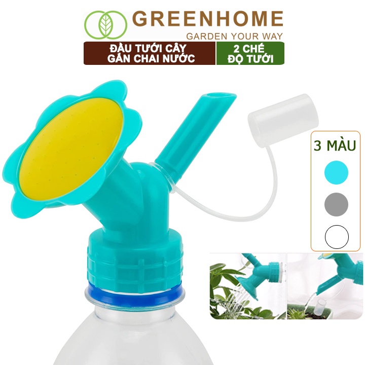 Đầu vòi tưới cây gắn chai nước Greenhome, 2 chế độ tưới tiện lợi, có nắp đậy, màu sắc ngẫu nhiên