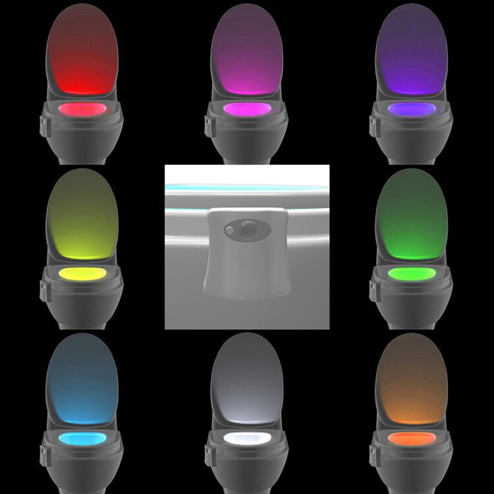 Đèn LED cảm biến nhà vệ sinh ánh sáng ban đêm 8 màu thay đổi sáng tạo