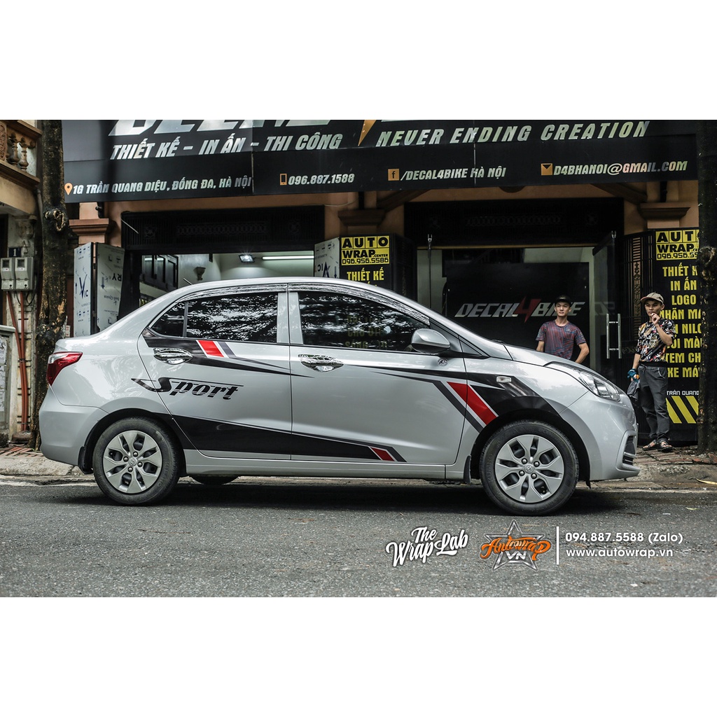 Tem họa tiết xe i10 Sedan Sport - Tem họa tiết ô tô Hyundai, tem dán sườn xe thể thao