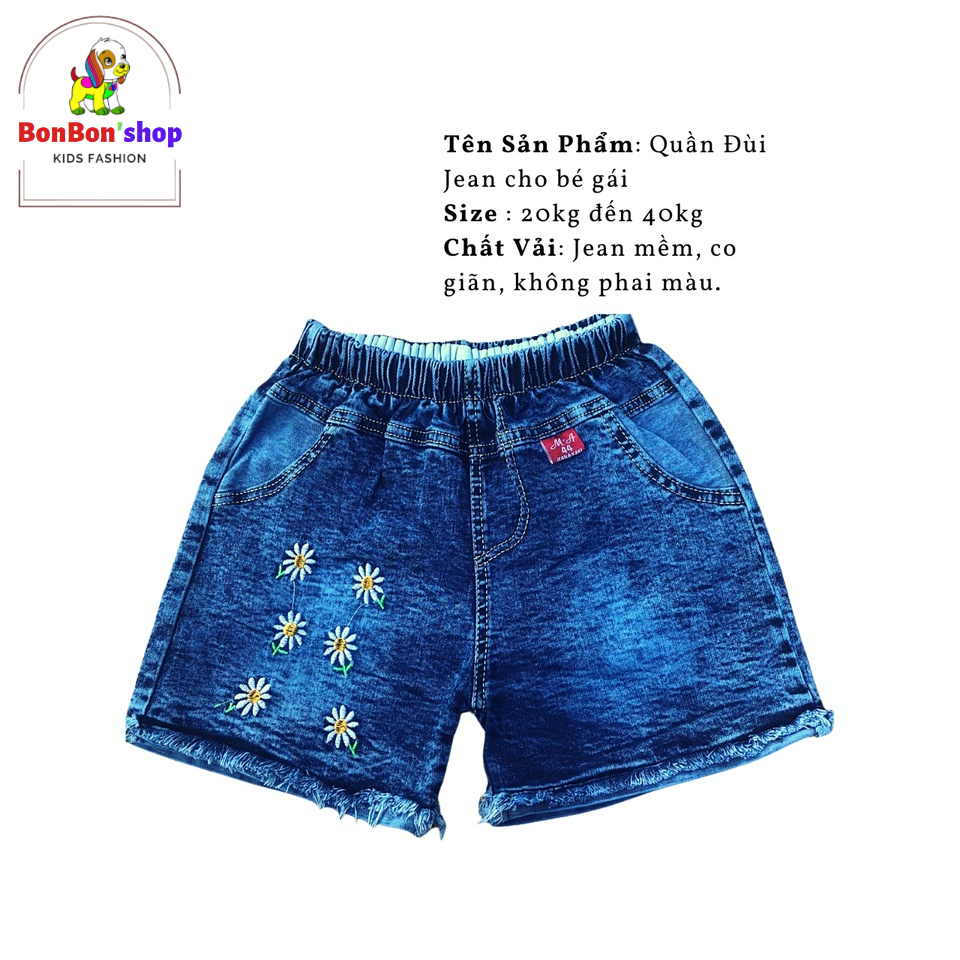 (Ảnh Thật 100%) quần đùi jean, quần bò short vải mềm cho bé gái size đại BONSHOP-QJ03