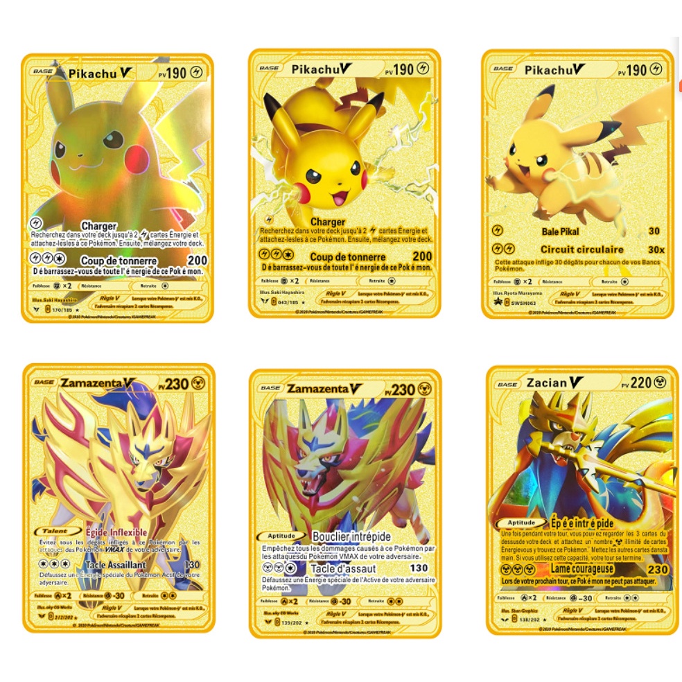 Set 55 - 27 - 10 thẻ bài Pokemon phiên bản tiếng Anh màu Vàng, Bạc, Đen siêu đẹp