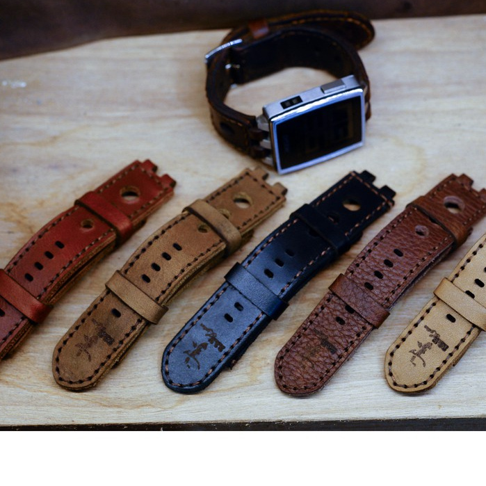 Dây đồng hồ RAM Leather vintage cho pebble steel da bò thật