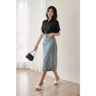 OLV - Áo Gingham Button Blouse In Black