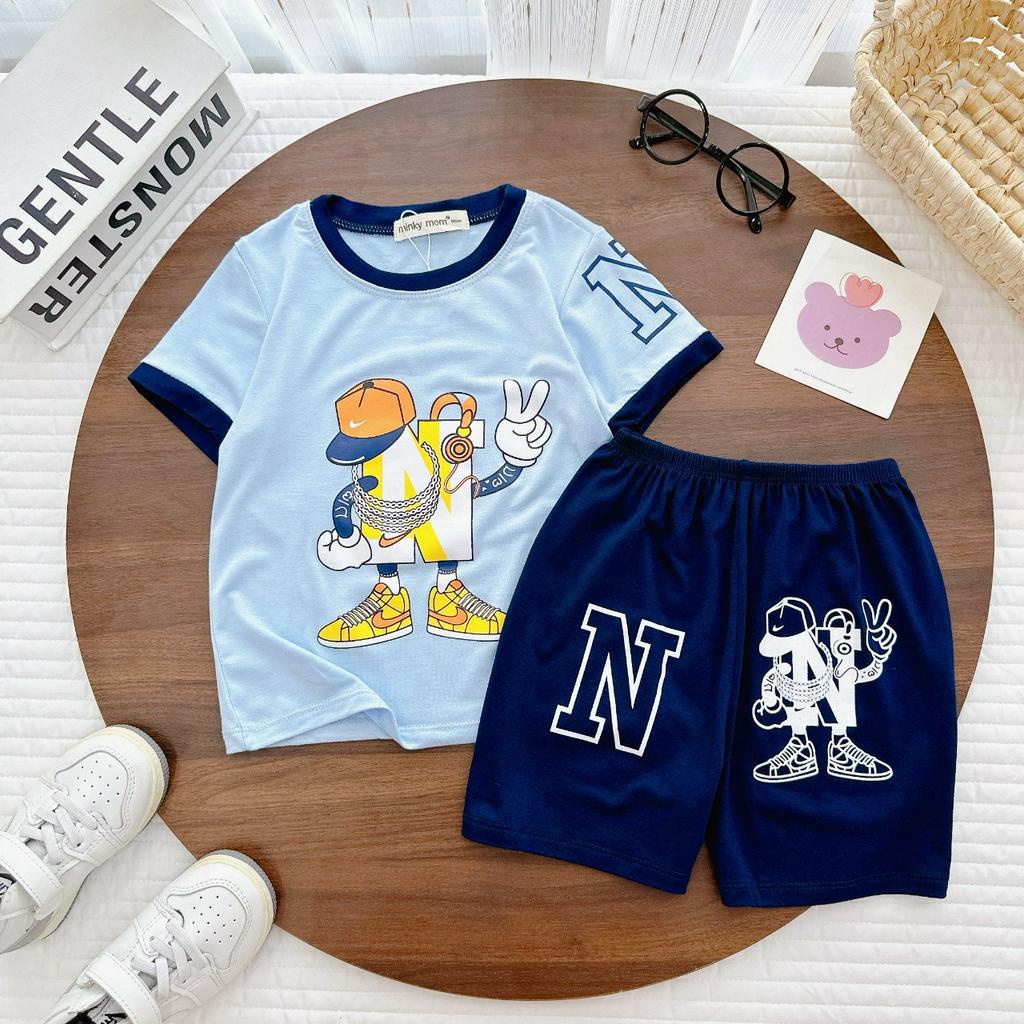 Đồ Bộ MINKY MOM Bé Trai Gái Cộc Tay Thun Lạnh In Hình hoạt hình dễ thương