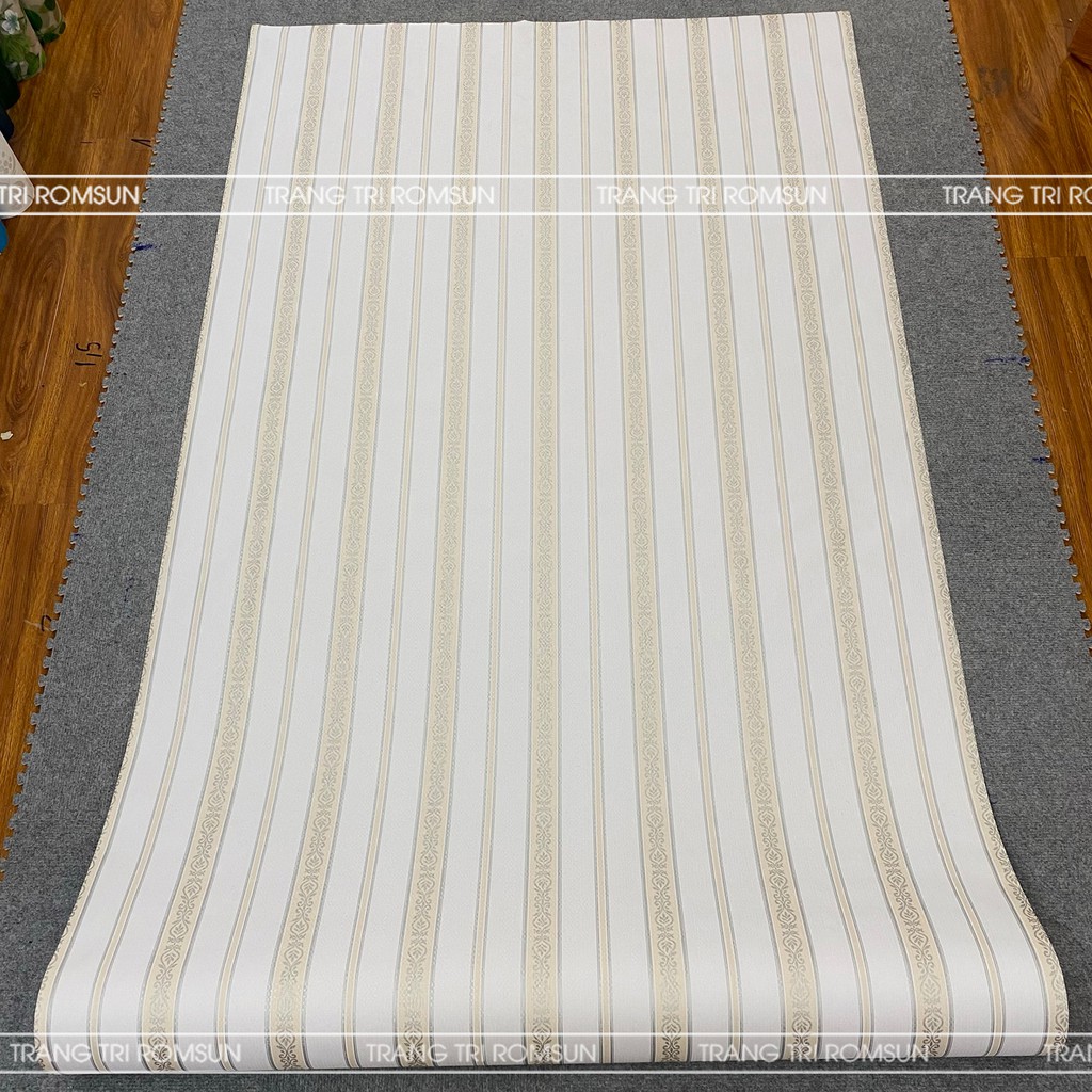 Giấy dán tường phòng ngủ vintage kẻ sọc chống nước, Decal trang trí tường quán cafe đẹp vàng trắng | BigBuy360 - bigbuy360.vn