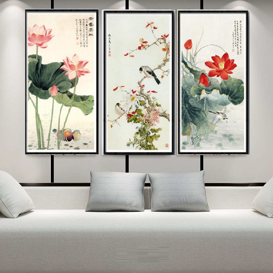 Bộ 3 Tranh Treo Tường Phong Thuỷ Hoa Sen, Liên Hoa Trước Gió ( 35 x 70cm) CV18 | BigBuy360 - bigbuy360.vn
