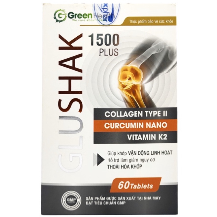 GLUSHAK 1500 PLUS - GLUCOSAMIN TẠO CHẤT NHẦY CHO SỤN KHỚP, GIẢM NGUY CƠ THOÁI HOÁ KHỚP, VIÊM KHỚP - HỘP 60V