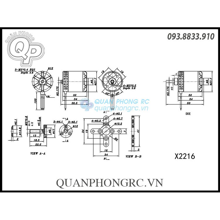 ĐỘNG CƠ Motor Sunnysky X2216 KV950 III / 2600 III