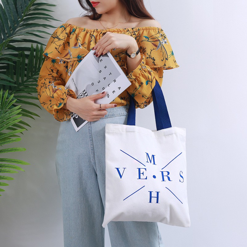 Túi Tote Vải Canvas Có Khóa Miệng Ngăn Phụ Bên Trong Tiện Dụng [Tặng túi đựng mỹ phẩm trang điểm]