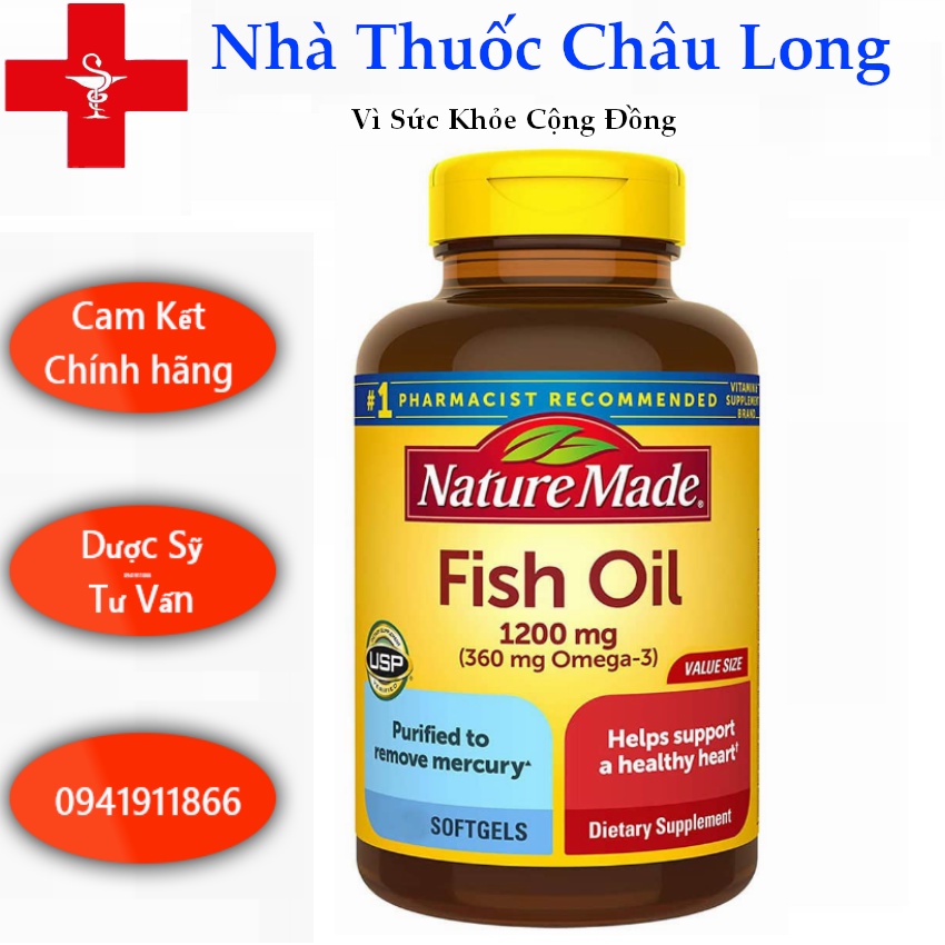 Dầu Cá Nature Made Fish Oil 1200mg 360mg Omega 3 200 viên - hàng Nội Địa Mỹ