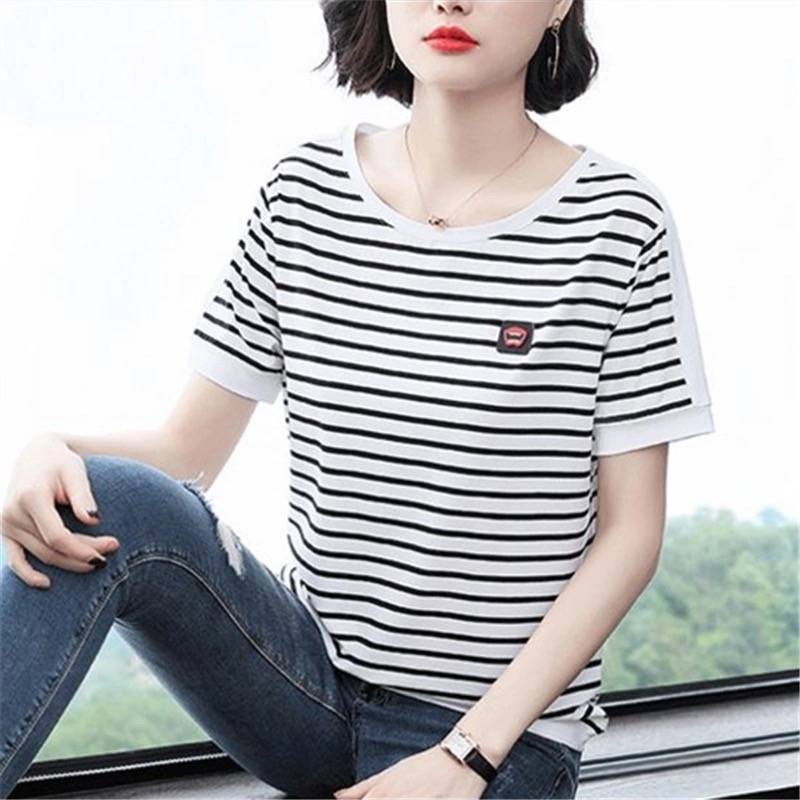 Áo thun cotton tay ngắn dáng rộng có size lớn thanh lịch cho nữ trung niên