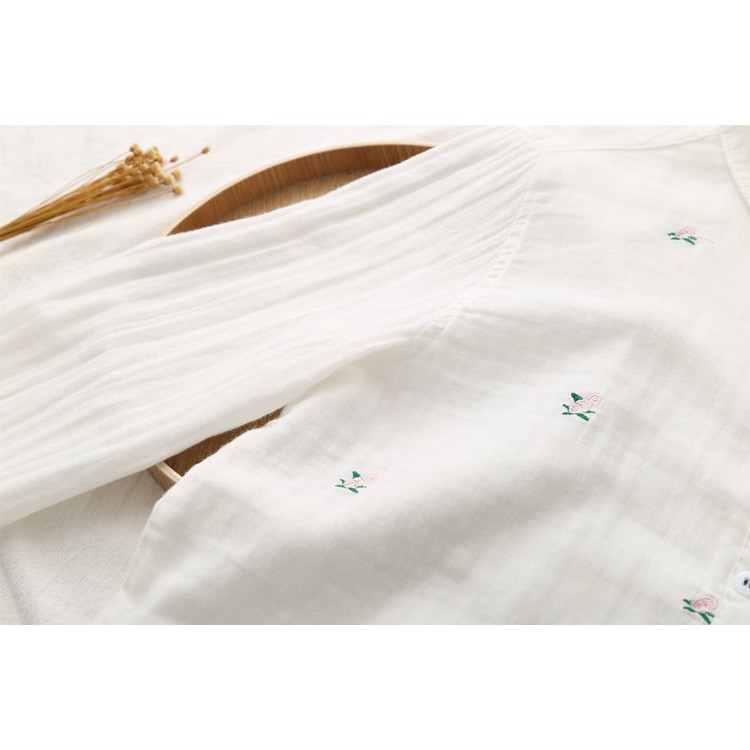 [ORDER] Áo sơ mi linen sô thêu hoa nhí , phong cách Nhật Bản