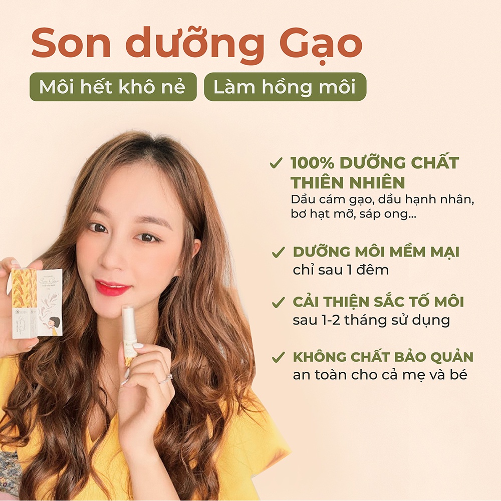 Son Dưỡng Môi Gạo Cỏ Mềm Chống Thâm Môi Dưỡng Không Màu Giảm Khô Nẻ Mùa Hanh Khô An Toàn Cho Cả Trẻ Sơ Sinh 3,6g