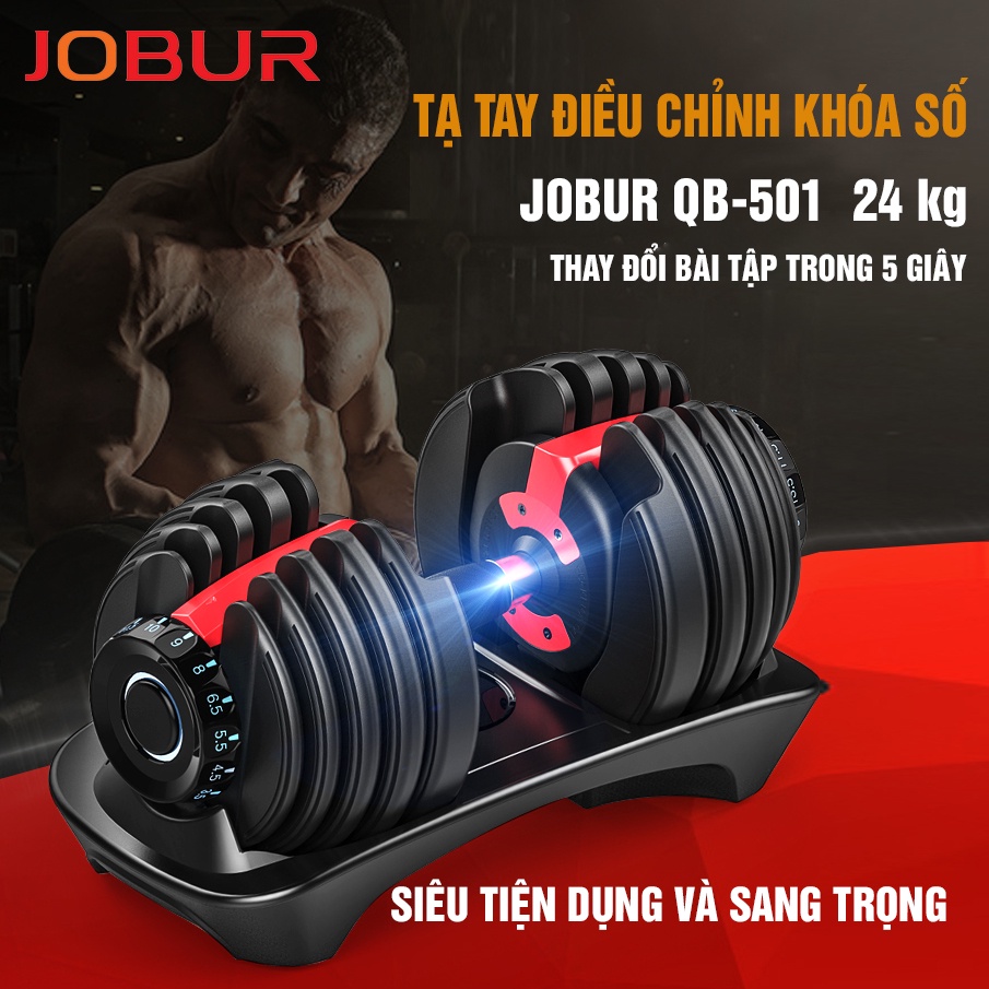 TẠ TAY ĐIỀU CHỈNH KHÓA SỐ CAO CẤP JOBUR 24 - 25 kg - ( Có khay đựng )
