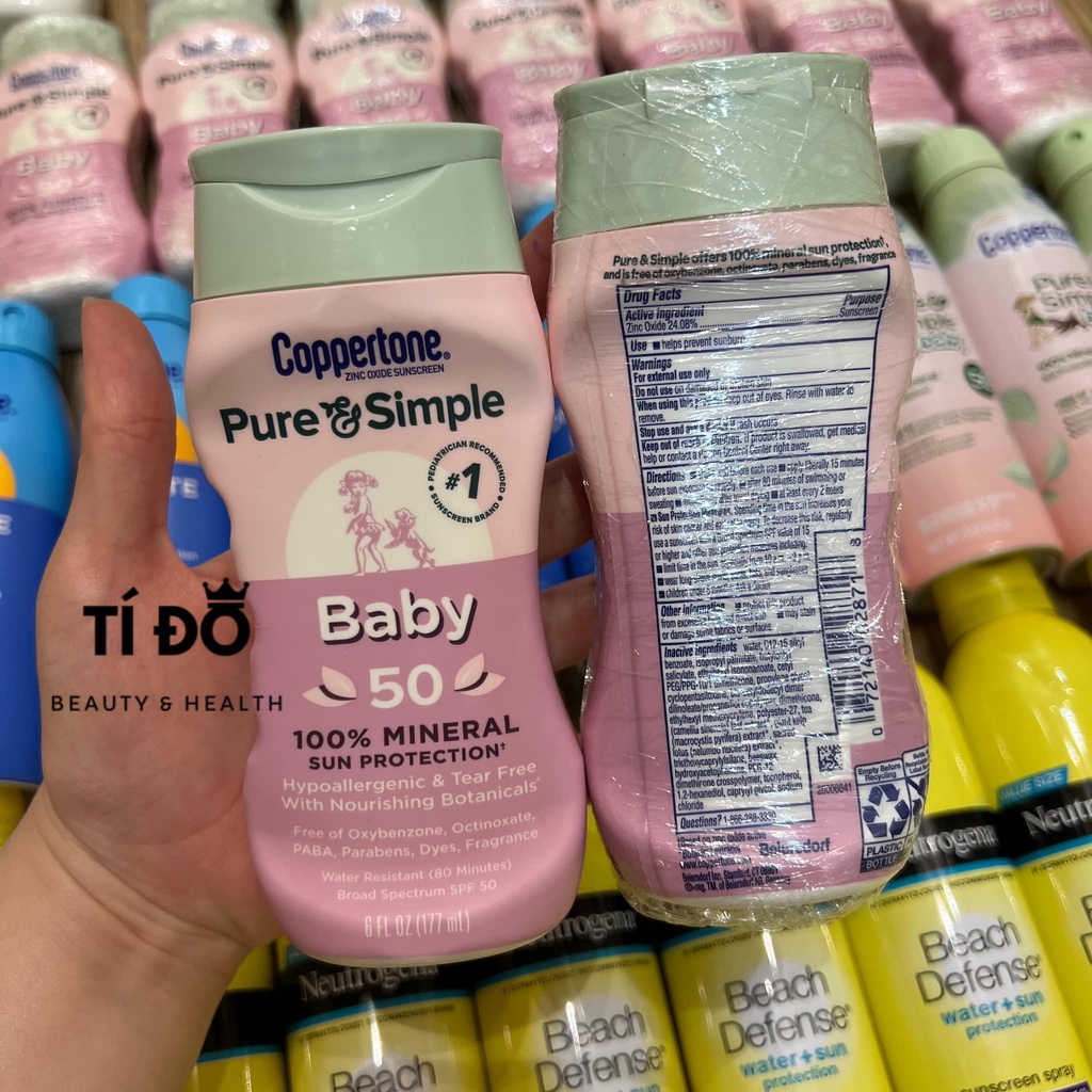 COPPERTONE - Kem Chống Nắng Pure &amp; Simple SPF 50+ BABY 177ml