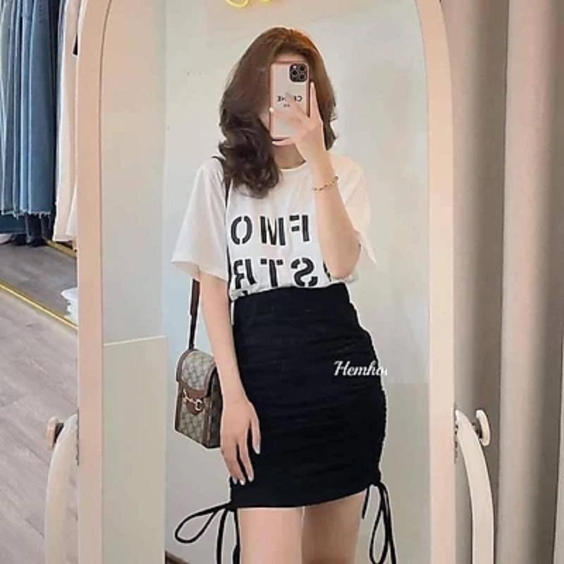 Chân VÁY Ngắn Thun Ôm Body Dây Rút 2 Bên HOT - BT Fashion  + VIdeo, Hình Thật