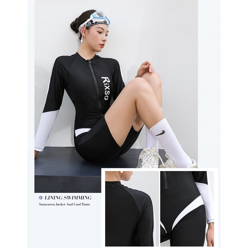 Bộ Đồ Bơi Một Mảnh Tay Dài Cổ Thấp Nhanh Khô Phong Cách Hàn Quốc Quyến Rũ Cho Nữ