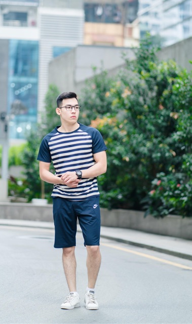 Bộ Quần áo thể thao cotton thun lạnh phối kẻ nam | BigBuy360 - bigbuy360.vn