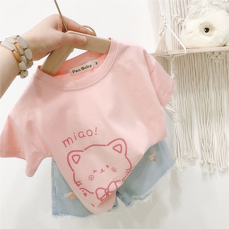 Áo Thun Cotton Tay Ngắn In Họa Tiết Hoạt Hình Phong Cách Hàn Quốc Thời Trang Mùa Hè Cho Nữ