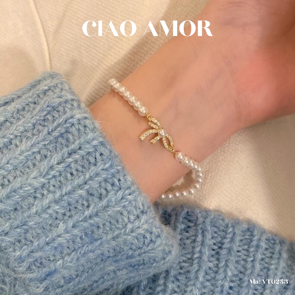 Vòng tay nữ, lắc tay ngọc đính nơ dễ thương trang sức Ciao Amor - VT0253