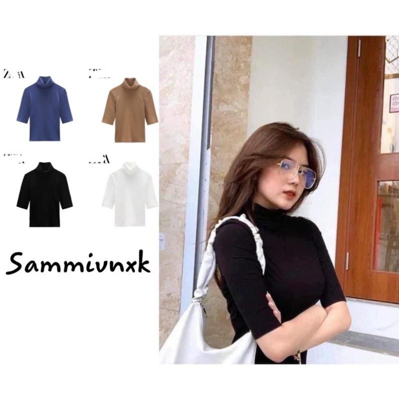 Áo thun tay lỡ cổ lọ nữ hàng vnxk💥Áo len thun nữ dáng ôm cổ lọ siêu xinh💥{free ship} ཾ 👑