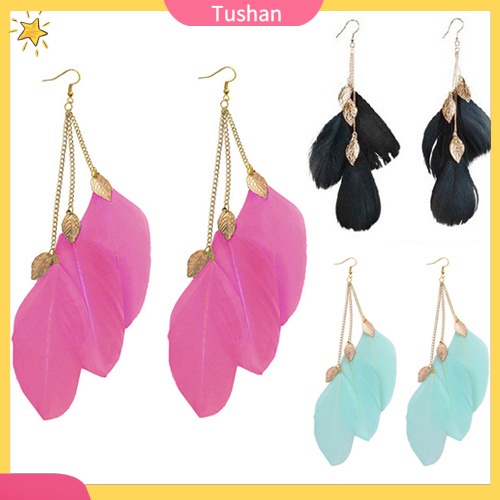 Khuyên tai dài gắn lông vũ tự làm thời trang xinh xắn cho nữ