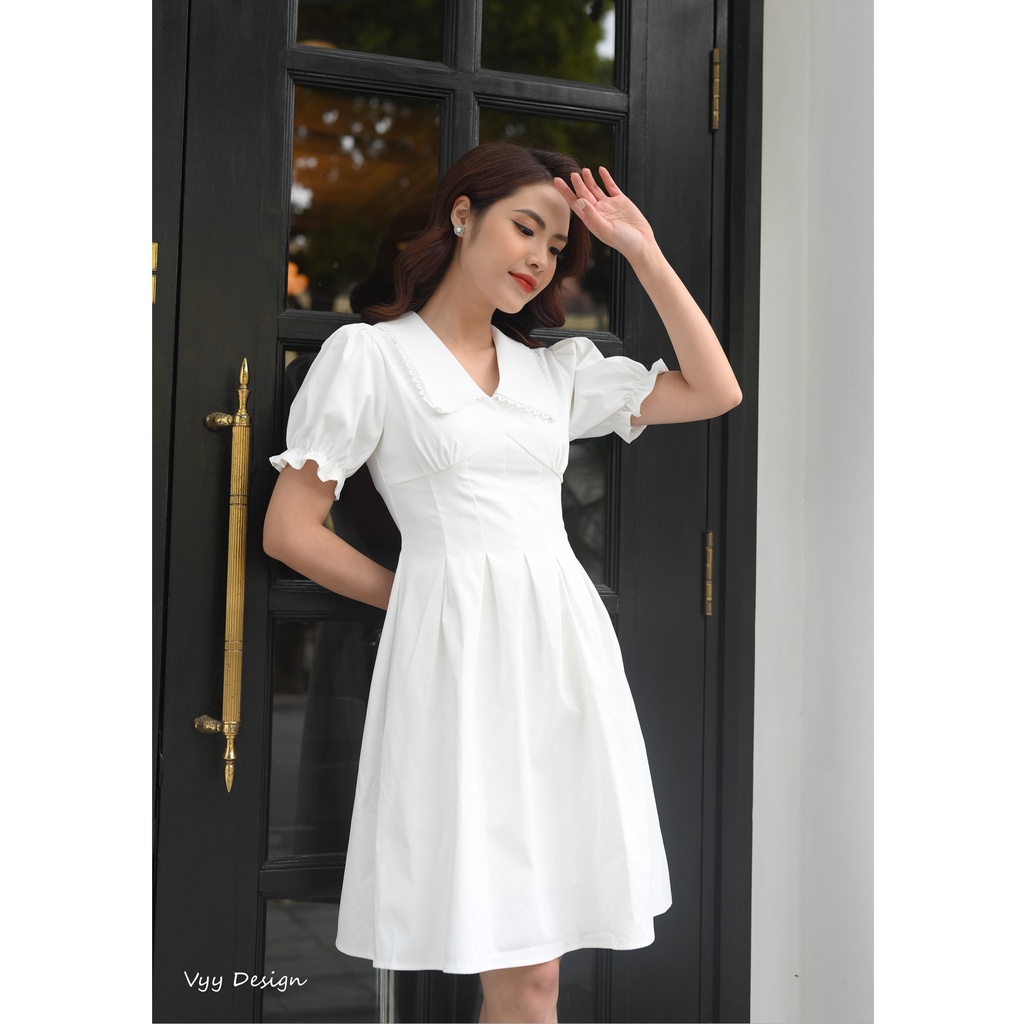 Đầm trắng xòe tiểu thư xếp ly eo - LOLI DRESS