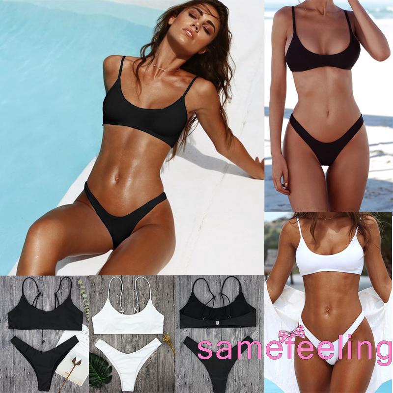 Bộ bikini đi biển màu trơn thiết kế quyến rũ thời trang cho nữ | BigBuy360 - bigbuy360.vn