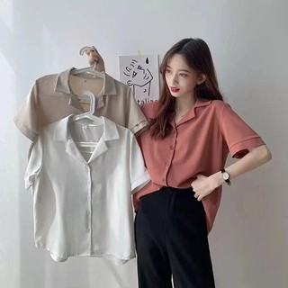 【CoCo】áo sơ mi , Áo sơ mi tay ngắn - áo sơ mi trắng kiểu tay phồng