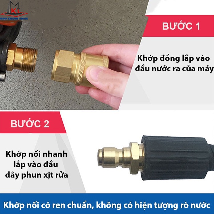 Khớp Nối Nhanh Máy Rửa Xe Ren 22mm, Chống xoắn dây - Tháo lắp nhanh