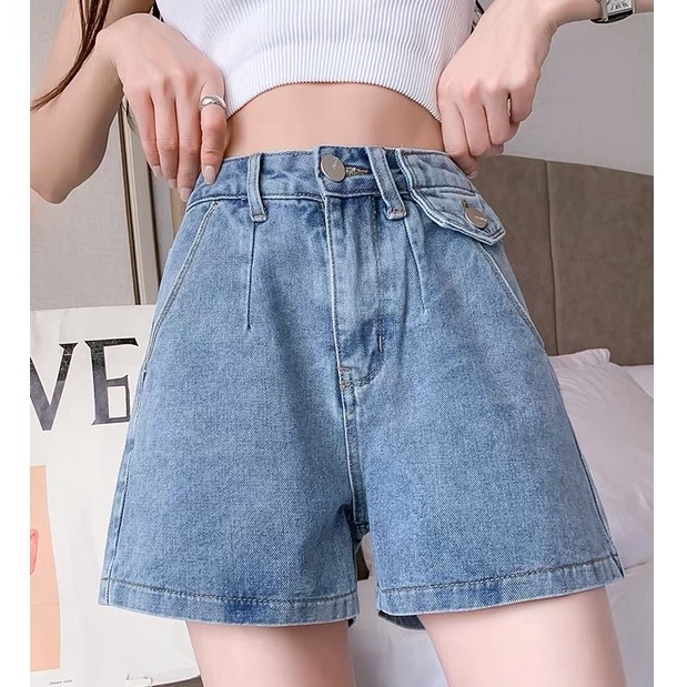 Quần Short Jeans Nữ TDSHOPNT Lưng Cao Xanh Nhạt Thiết Kế Nắp Túi Cá Tính - QS34 | BigBuy360 - bigbuy360.vn