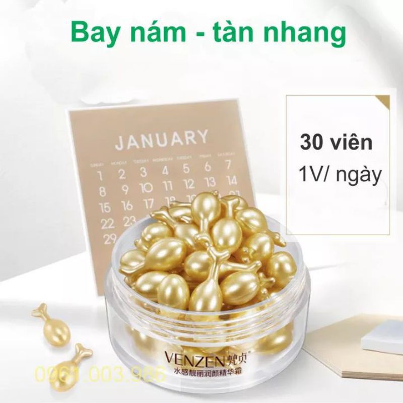 Viên Bôi Vitamin Venzen Cao Cấp Dưỡng Da,Mờ Nám ,Tàn Nhang, hộp 30 v